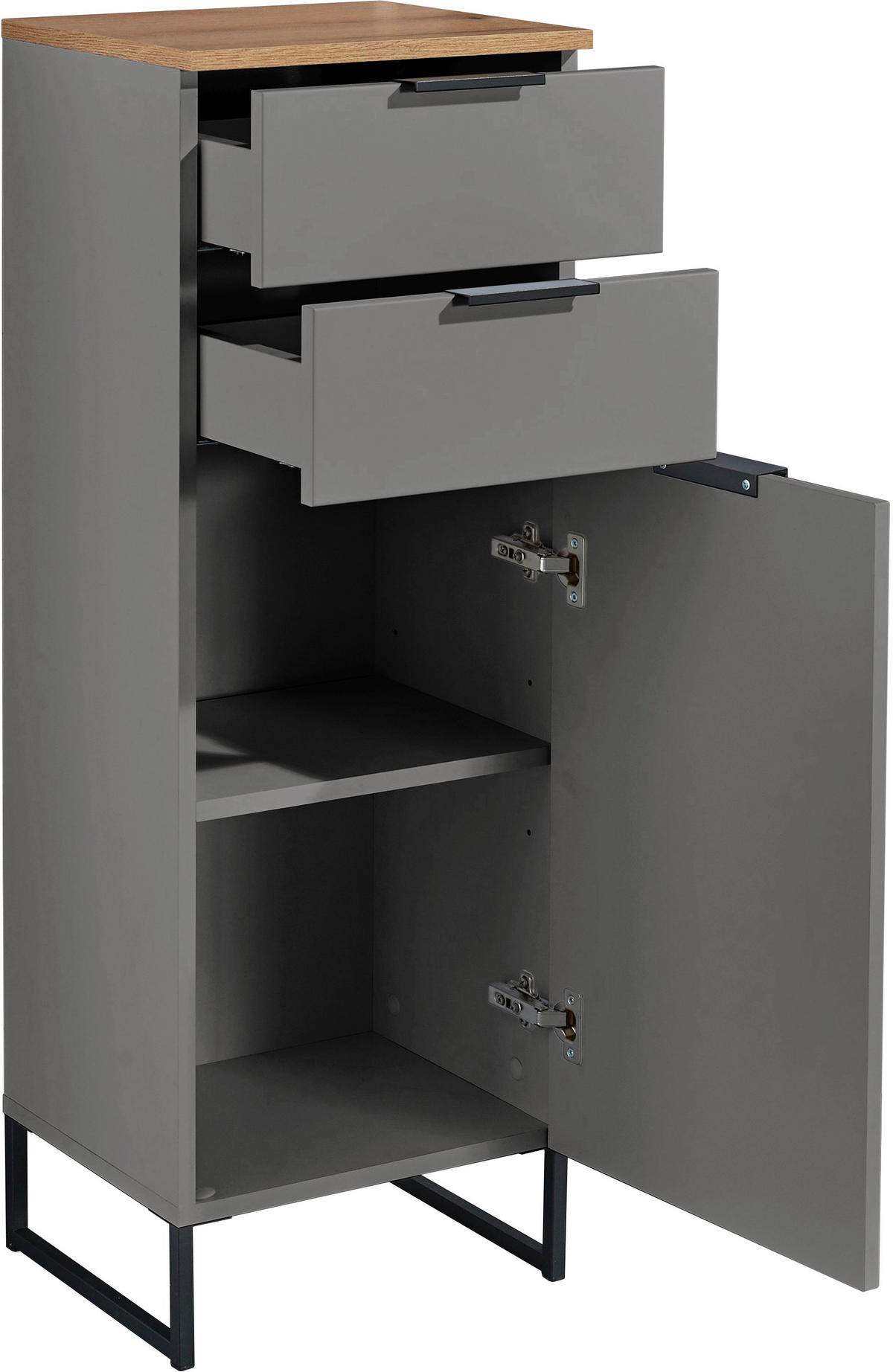 MIDISCHRANK 38/106/32 cm  - Eichefarben/Schwarz, KONVENTIONELL, Holzwerkstoff/Metall (38/106/32cm) - home24
