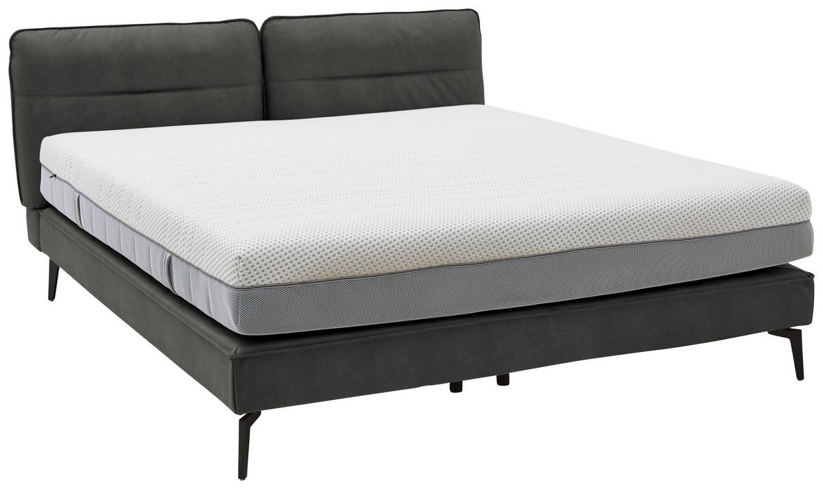 BOXSPRINGBETT 180/200 cm  in Dunkelgrau  - Dunkelgrau/Schwarz, Design, Textil/Metall (180/200cm) - Johann Jakob