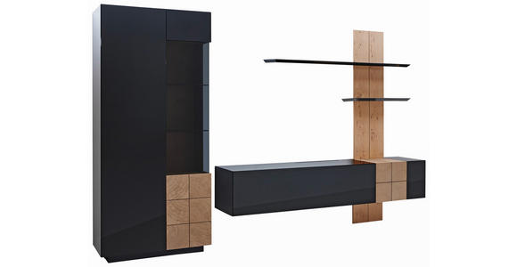WOHNWAND QUADRA  in Eichefarben, Dunkelgrau  325/190/52 cm  - Eichefarben/Dunkelgrau, Design, Holz/Holzwerkstoff (325/190/52cm) - Ambiente