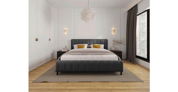 POLSTERBETT gepolstertes Kopfteil, Lattenrost, Bettkasten Anthrazit 180/200 cm  - Anthrazit/Schwarz, Design, Holz/Textil (180/200cm) - Carryhome