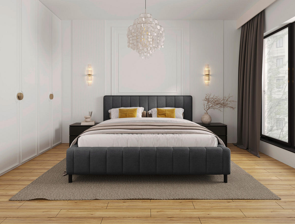 POLSTERBETT 180/200 cm  Anthrazit  - Anthrazit/Schwarz, Design, Holz/Textil (180/200cm) - Carryhome