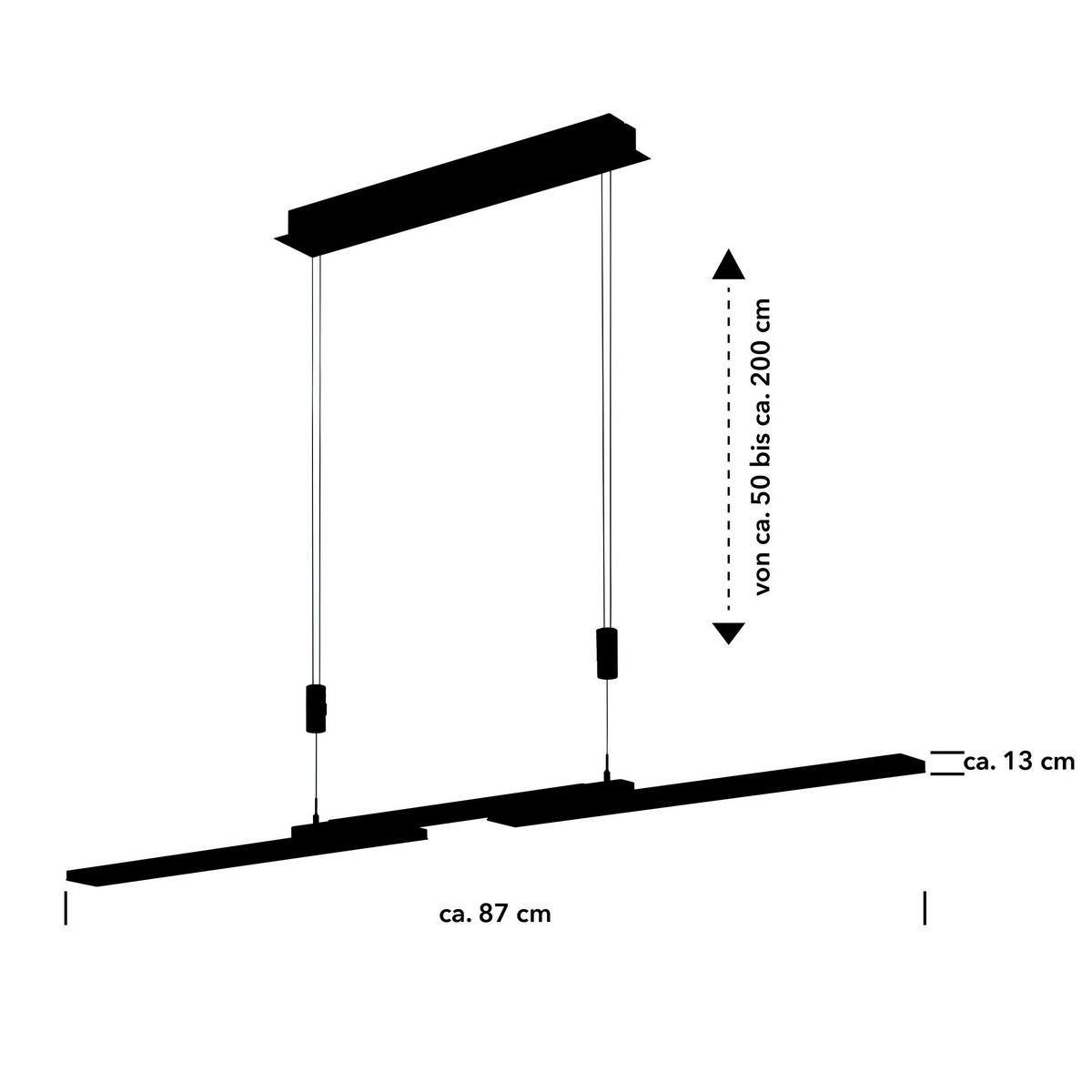 LED-HÄNGELEUCHTE 87/13/150 cm  - Nickelfarben, Design, Metall (87/13/150cm) - Hell