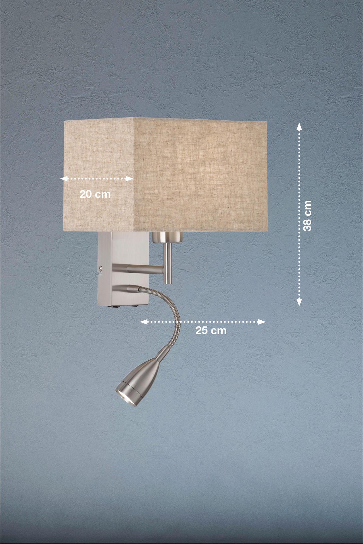 WANDLEUCHTE 25/38 cm   - Sandfarben/Nickelfarben, Design, Textil/Metall (25/38cm) - Fischer & Honsel