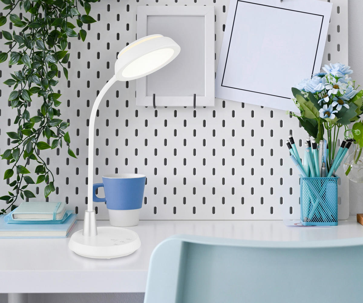 STOLNÍ LED LAMPA, dotykový stmívač, 30,6/17,2/44,8 cm - bílá/barvy stříbra, Design, plast (30,6/17,2/44,8cm) - Globo