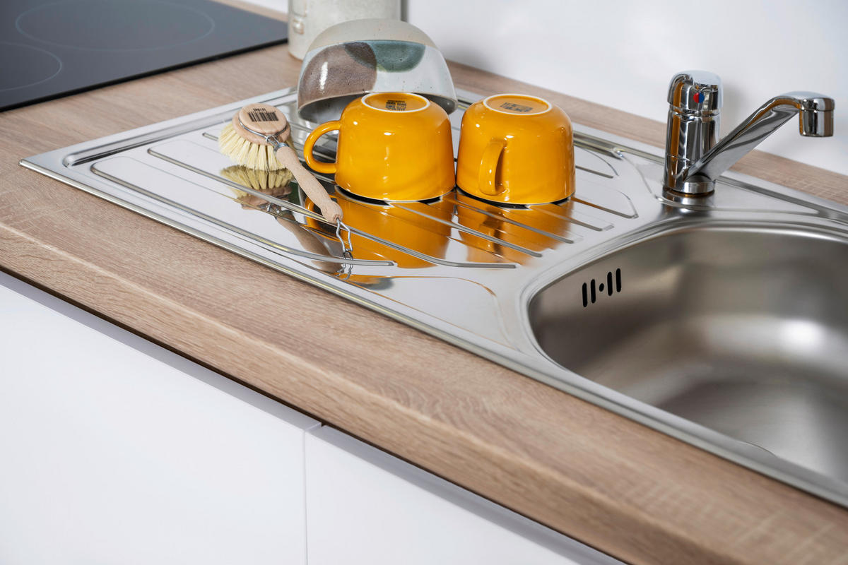 KÜCHENBLOCK 330 cm   in Eichefarben, Weiß Hochglanz  - Eichefarben/Weiß Hochglanz, Basics, Holzwerkstoff (330cm) - Respekta