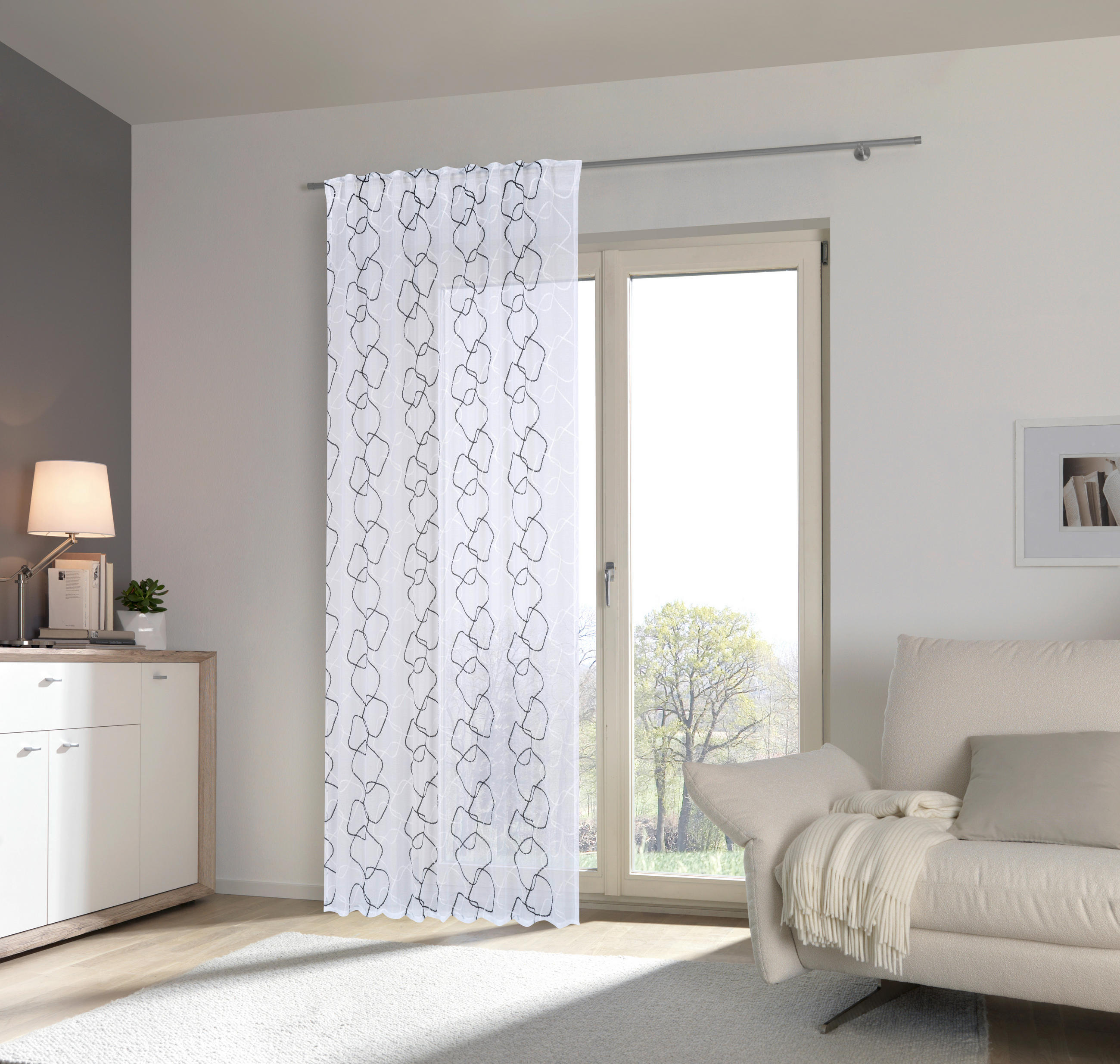 GOTOVA ZAVESA crna, bela - bela/crna, Konvencionalno, tekstil (140/245cm) - Esposa
