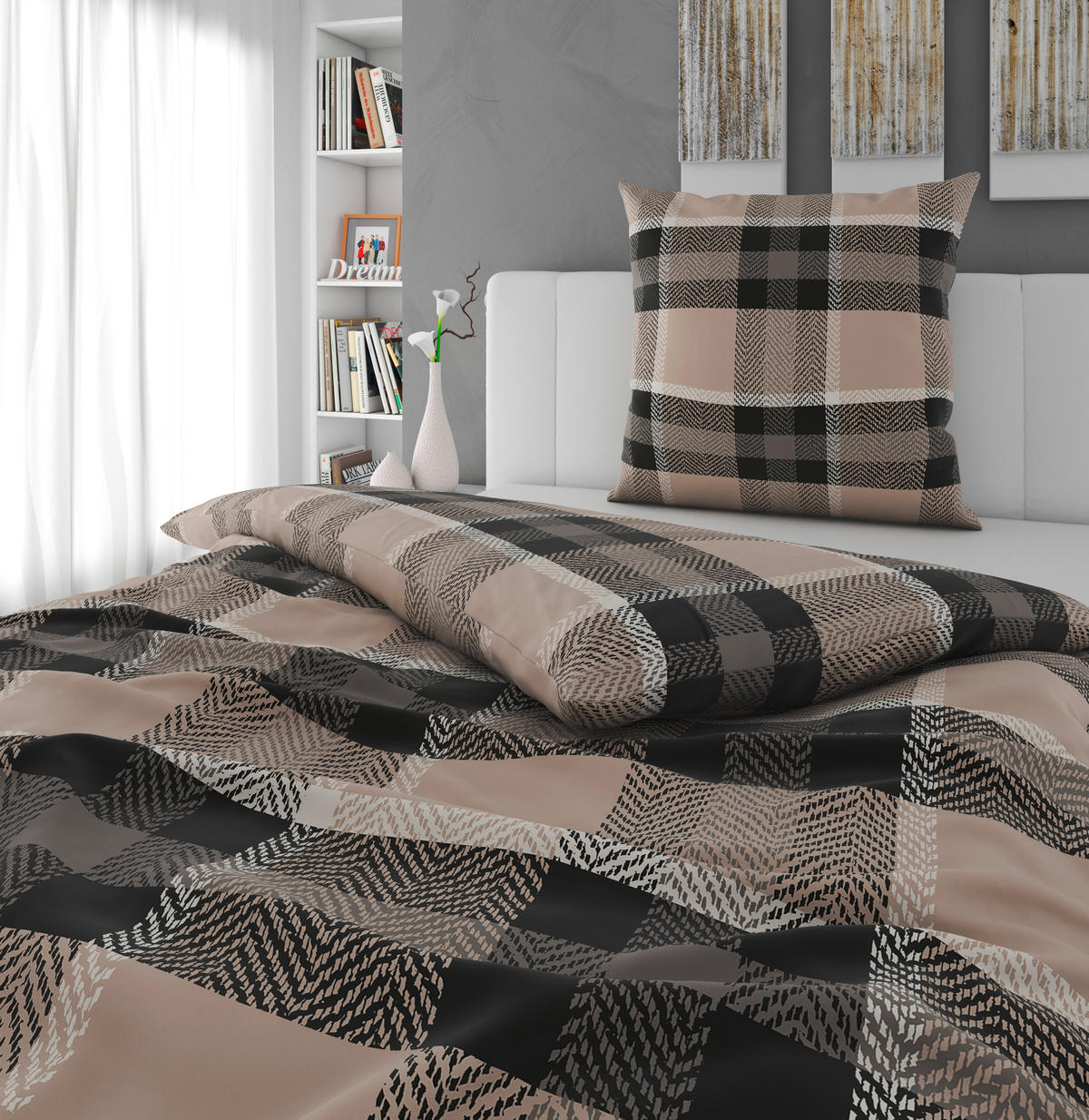 BETTWÄSCHE 2-teilig Flanell 155/220 cm  - Taupe/Anthrazit, Textil (155/220cm) - Novel