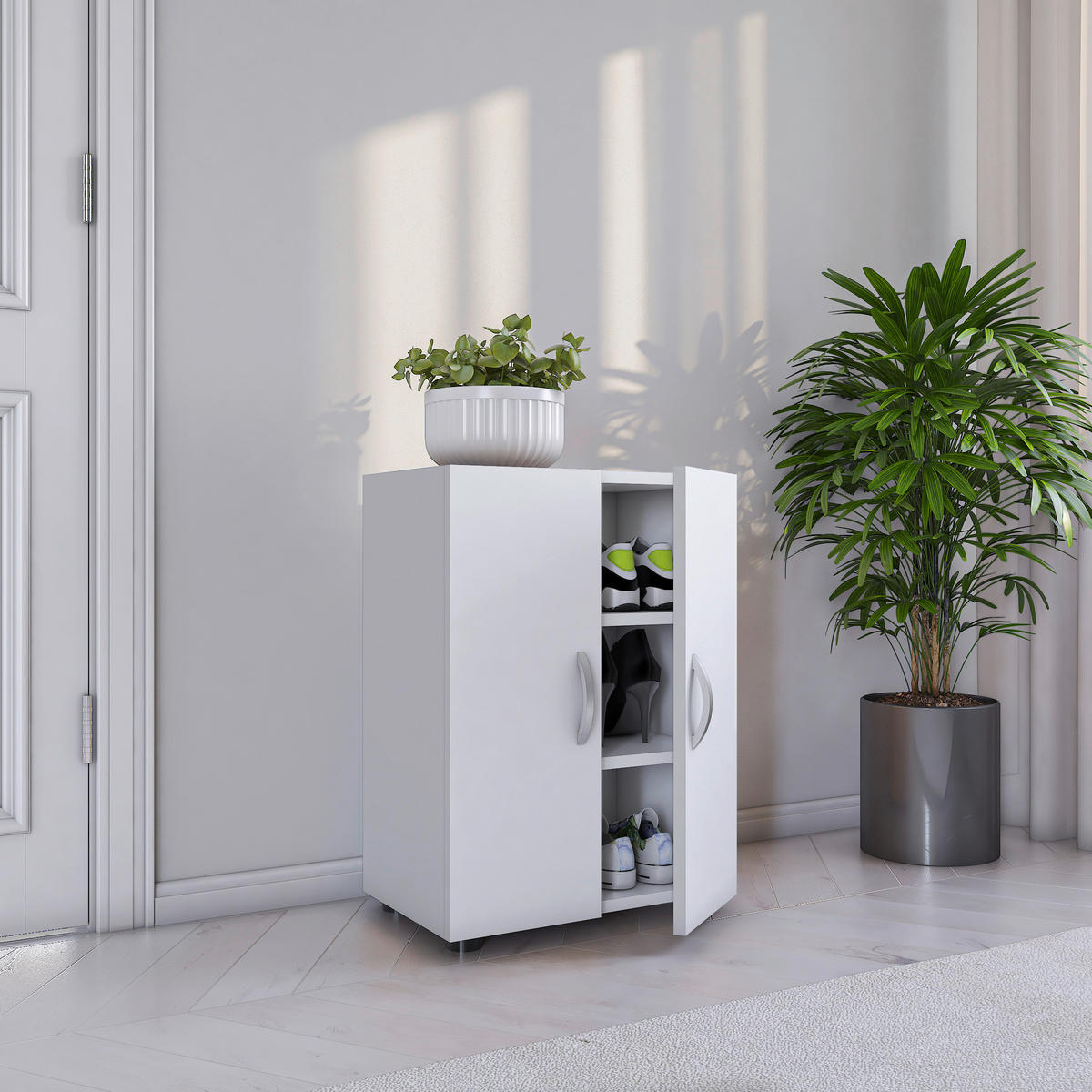 SCHUHSCHRANK  in 49/74/30 cm  - Alufarben/Weiß, MODERN, Holzwerkstoff/Kunststoff (49/74/30cm) - MID.YOU