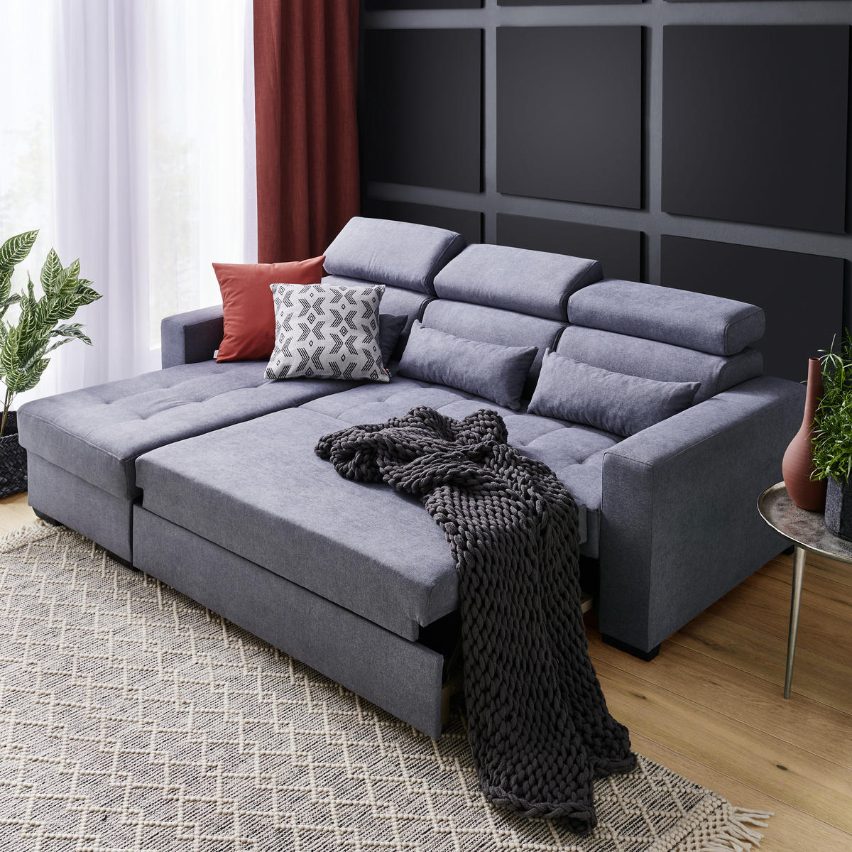 ROHOVÁ SEDACIA SÚPRAVA, textil, modrá - čierna/modrá, Modern, textil/plast (179/240cm) - Carryhome