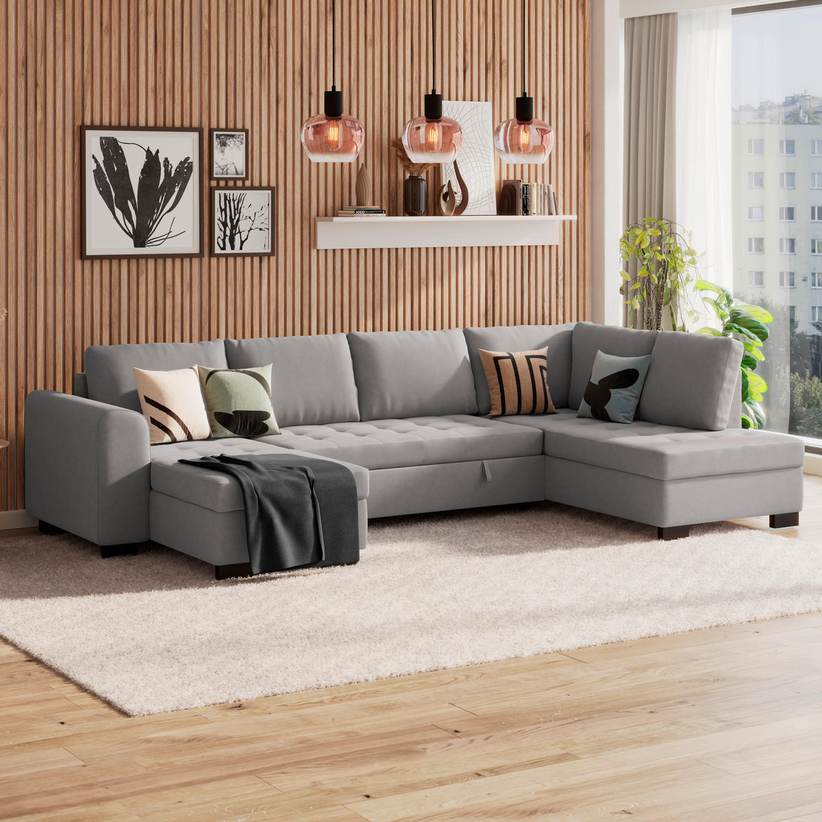 WOHNLANDSCHAFT Grau Mikrofaser  - Schwarz/Grau, MODERN, Kunststoff/Textil (155/305/178cm) - P & B