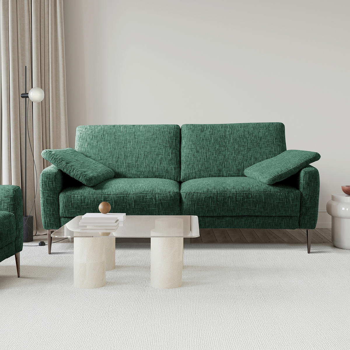 3-SITZER-SOFA Webstoff Grün  - Schwarzchrom/Grün, Design, Textil/Metall (187/85/92cm) - Livetastic