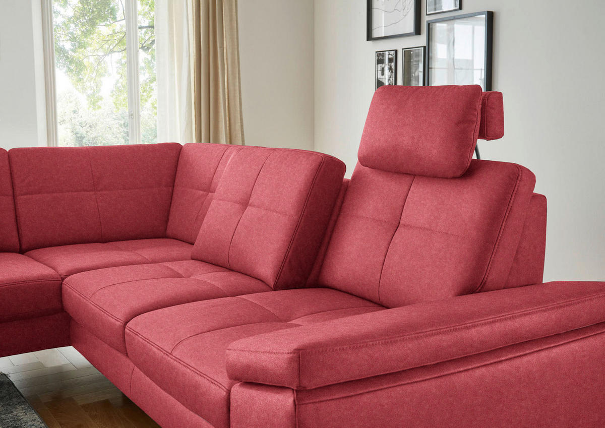 ECKSOFA in Lederlook, Mikrofaser Rot  - Rot/Schwarz, Design, Textil/Metall (194/261cm) - Beldomo System