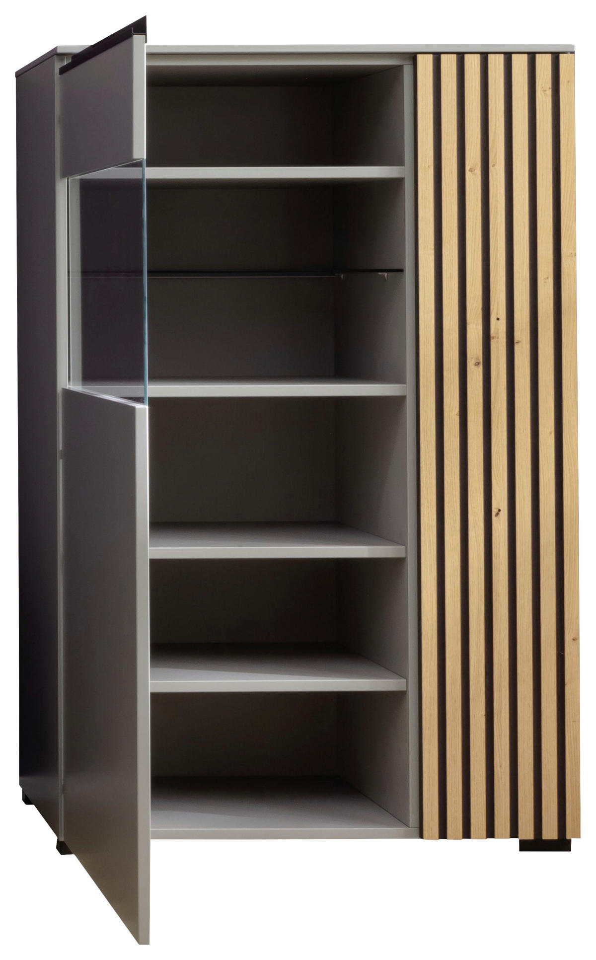 HIGHBOARD Wildeiche, Greige, Schwarz  87/136/45 cm  - Wildeiche/Greige, Design, Glas/Holz (87/136/45cm) - Moderano
