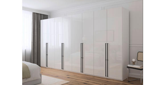 DREHTÜRENSCHRANK 400/223/61 cm,  in Weiß, Weiß Hochglanz, 8-türig  - Weiß Hochglanz/Schwarz, Basics, Holzwerkstoff/Metall (400/223/61cm) - Novel