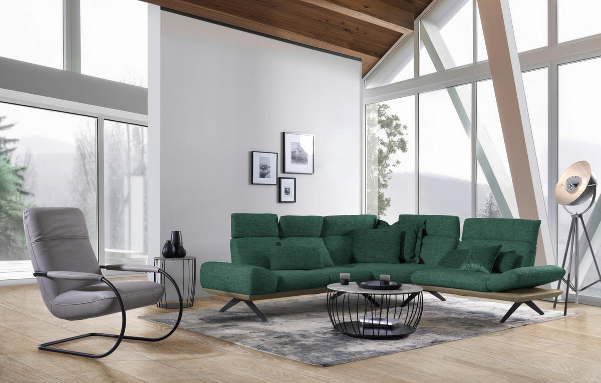 ECKSOFA  in Chenille, Flachgewebe Grün  270/239 cm  - Schwarz/Grün, Design, Textil/Metall (270/239cm) - Koinor