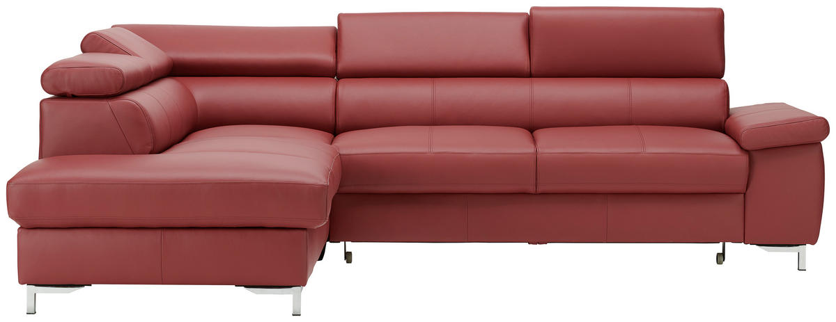 ECKSOFA in Echtleder Bordeaux  213/268 cm  - Chromfarben/Bordeaux, Design, Leder/Metall (213/268cm) - Stylife