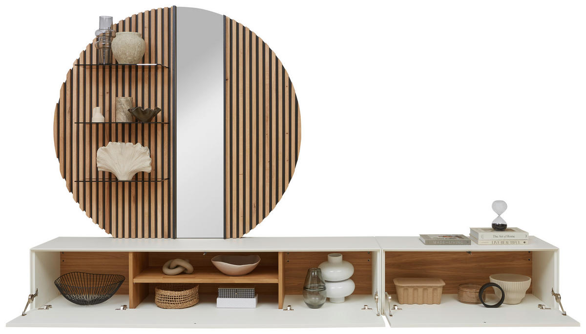 WOHNWAND  in Weiss, Eichefarben 288/206/44 cm  - Weiss/Eichefarben, Design, Glas/Holz (288/206/44cm) - Johann Jakob