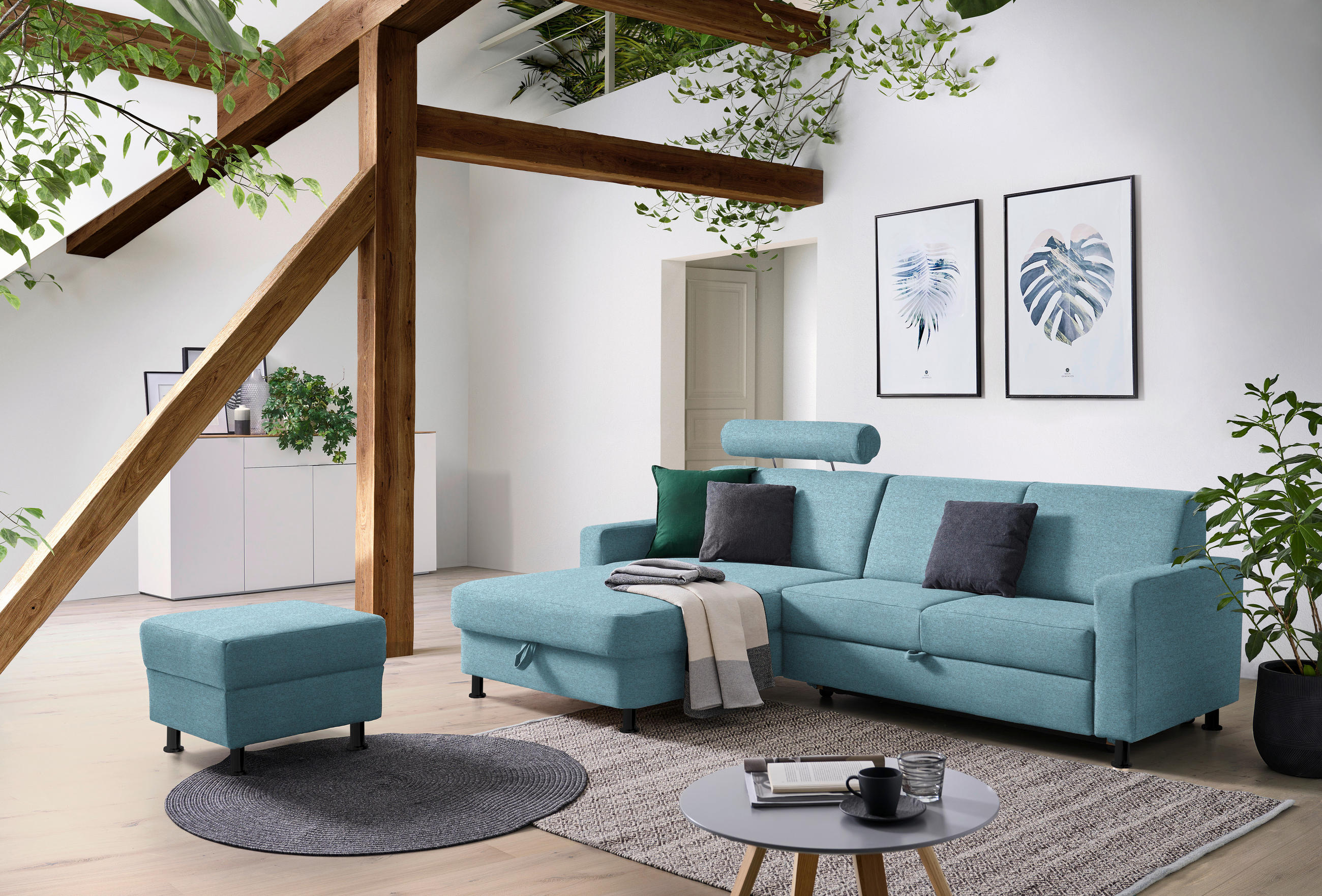 ECKSOFA in Webstoff Hellblau  - Schwarz/Hellblau, Design, Kunststoff/Textil (165/257cm) - Xora