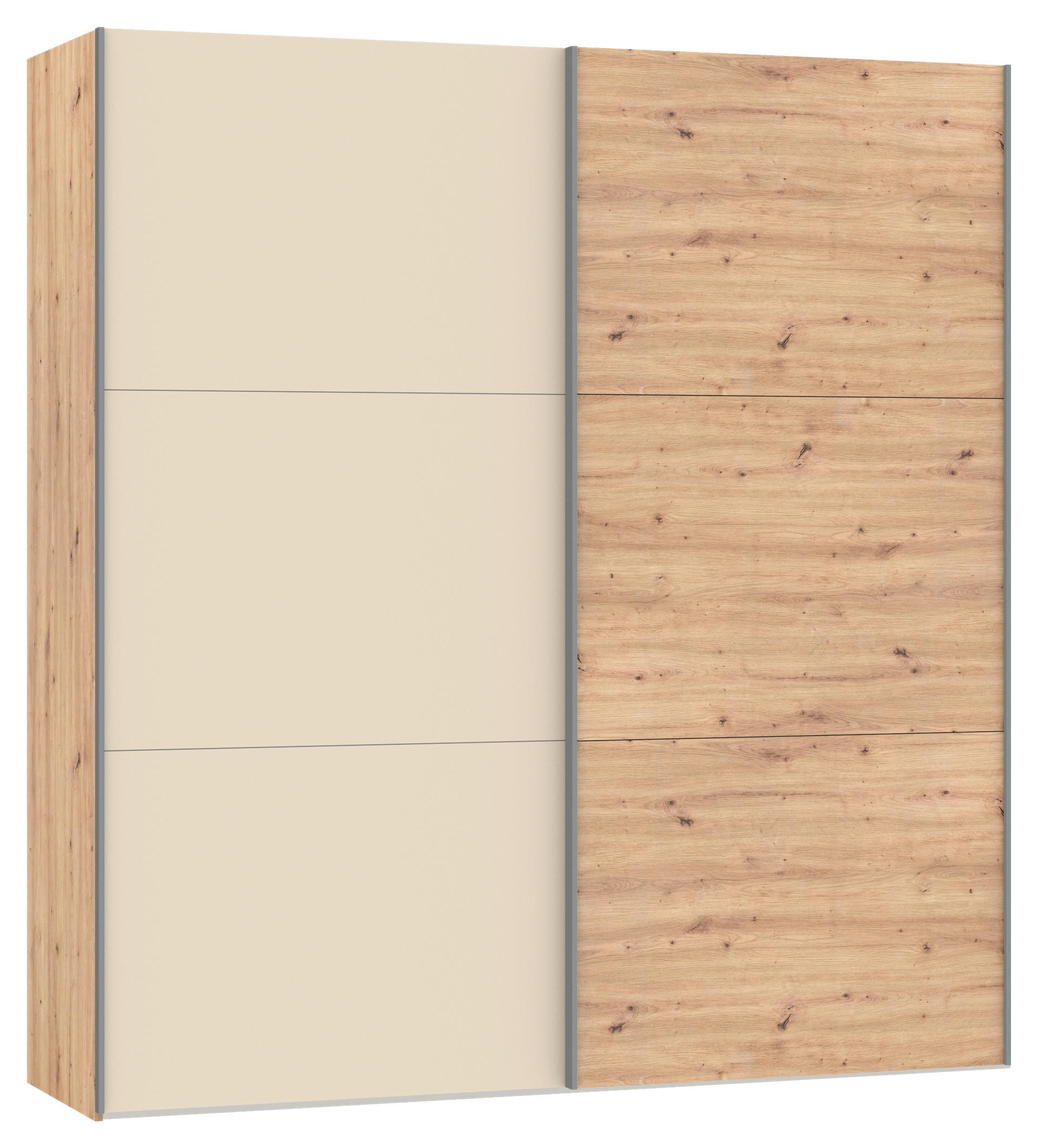 SCHWEBETÜRENSCHRANK 203/220/65 cm 2-türig Kaschmir, Eiche Artisan  - Kaschmir/Silberfarben, Design, Holzwerkstoff/Metall (203/220/65cm) - Jutzler