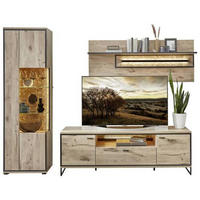 WOHNWAND  in Schwarz, Eichefarben 270/205/49 cm  - Eichefarben/Schwarz, Konventionell, Glas/Holzwerkstoff (270/205/49cm) - Livetastic