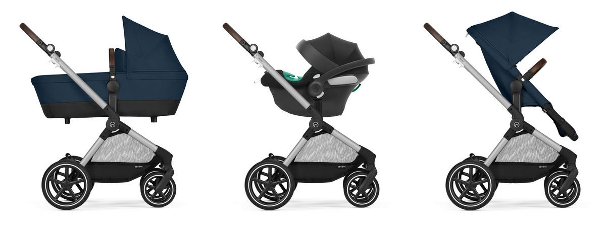 KINDERWAGENSET Eos Lux  - Silberfarben/Dunkelblau, Basics, Textil/Metall (85/61/116cm) - Cybex