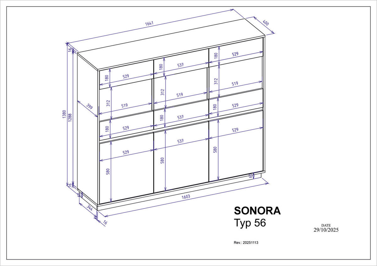 HIGHBOARD  164/138/40 cm  - Kaschmir/Eiche Artisan, Design, Glas/Holzwerkstoff (164/138/40cm) - MID.YOU