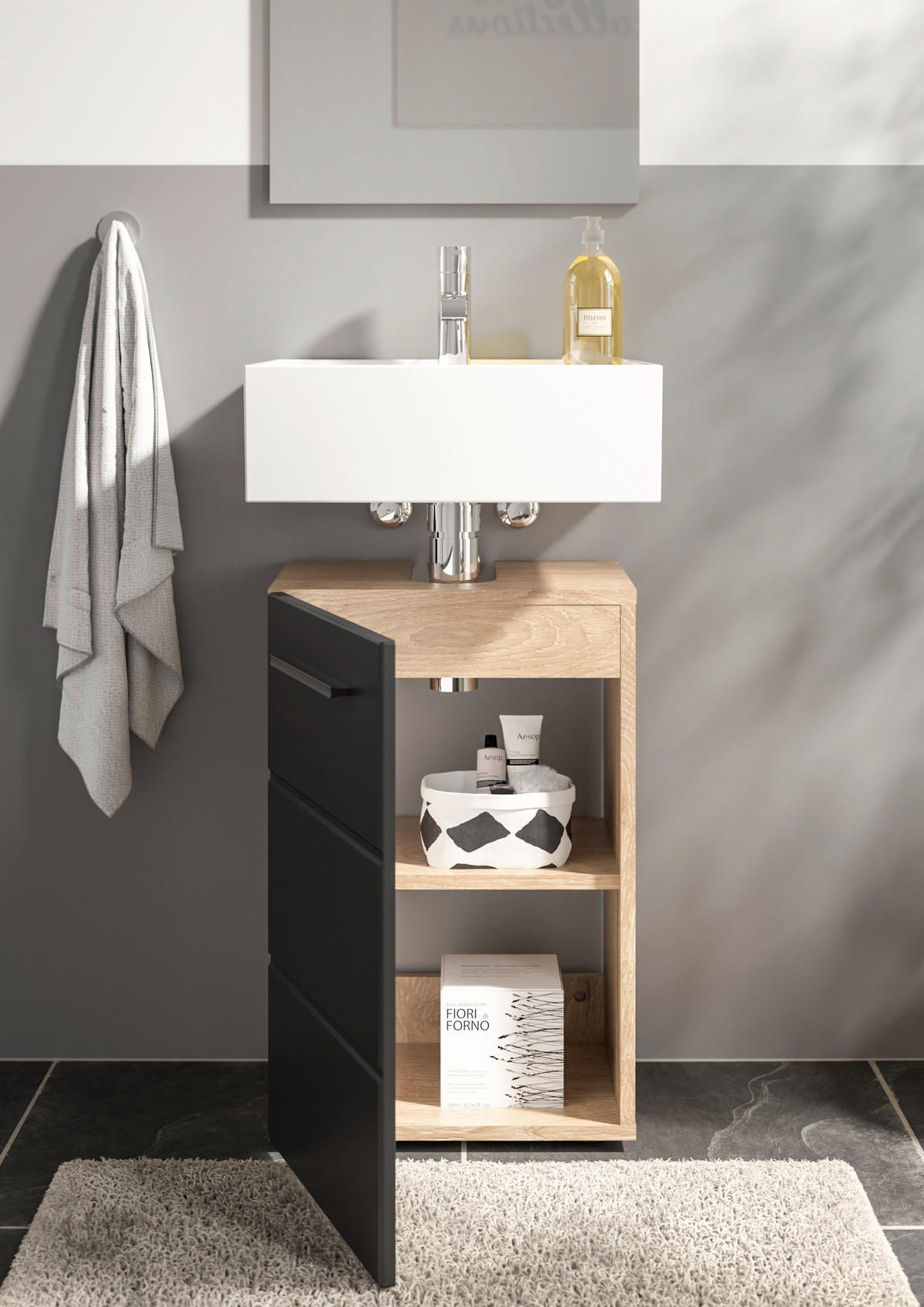 WASCHBECKENUNTERSCHRANK 40/60/31 cm  - Eichefarben/Schwarz, MODERN, Holzwerkstoff/Kunststoff (40/60/31cm) - MID.YOU