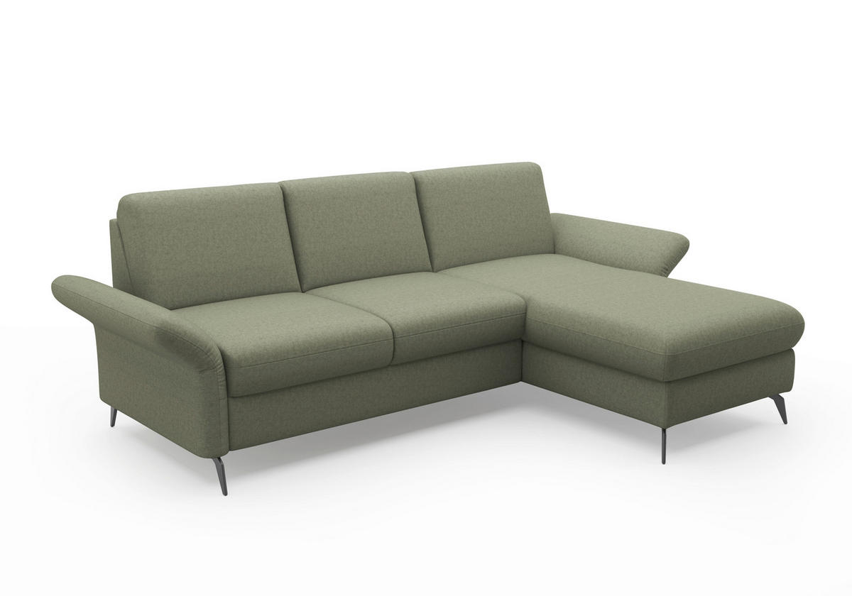 ECKSOFA ROCHELLE E Olivgrün Flachgewebe  - Schwarz/Olivgrün, KONVENTIONELL, Textil/Metall (251/164cm) - Sit & More