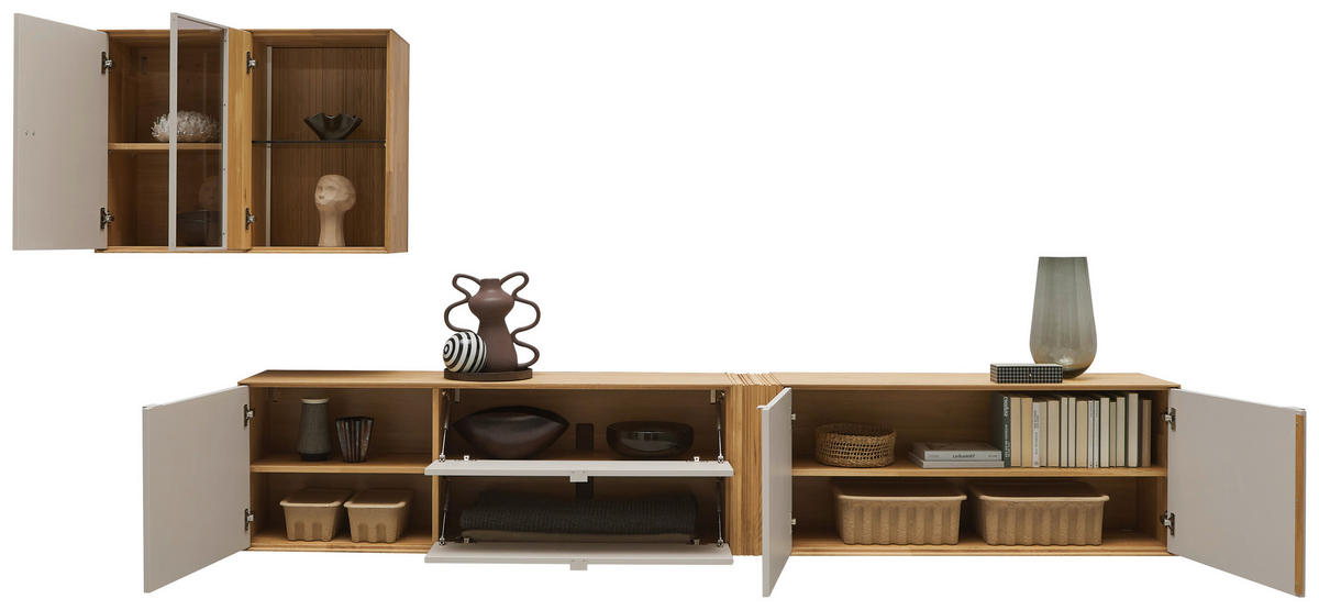 WOHNWAND  Kaschmir, Wildeiche 333,4/179,3/37,1 cm    - Kaschmir/Wildeiche, Design, Glas/Holz (333,4/179,3/37,1cm) - Dieter Knoll
