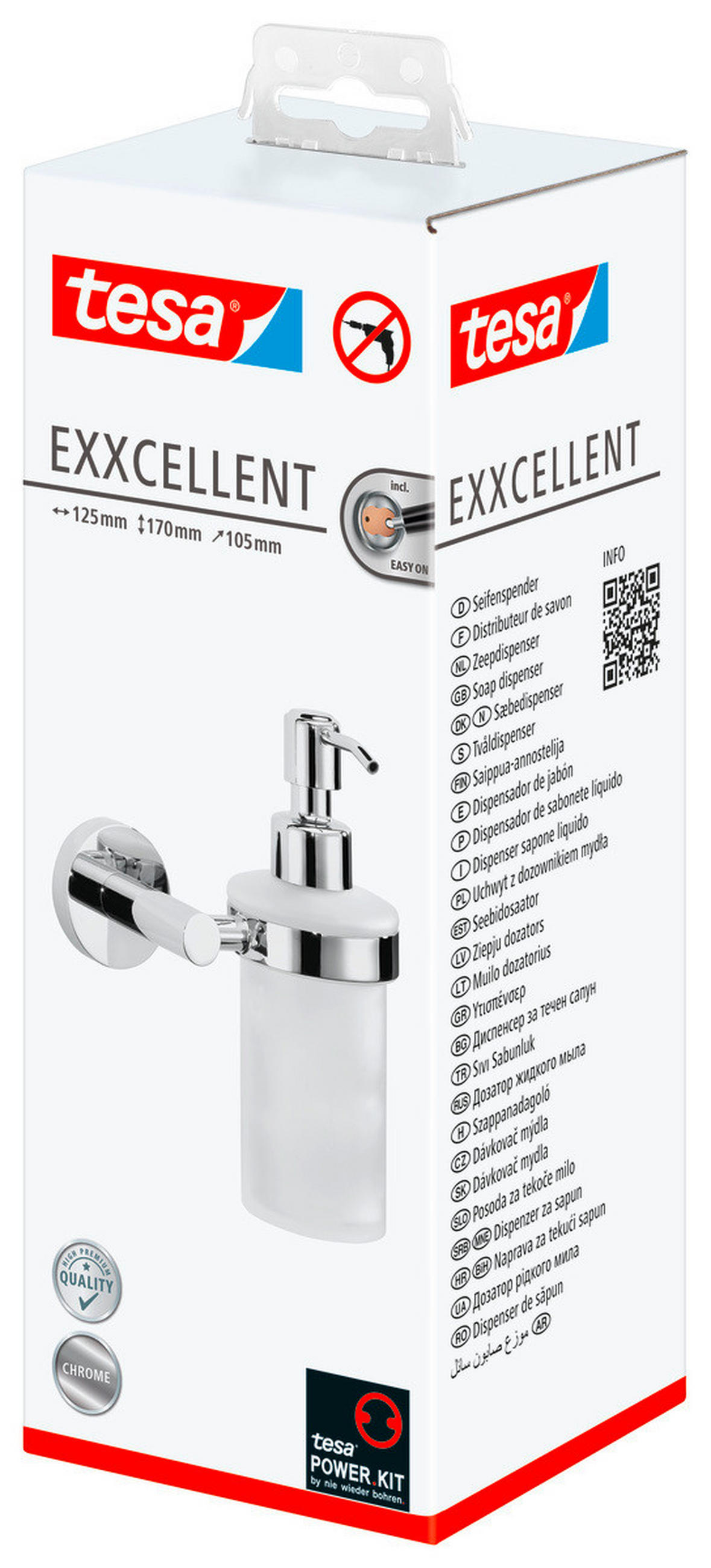 SEIFENSPENDER EXXCELLENT  - Chromfarben/Weiß, Basics, Glas/Metall (12,5/17/10,5cm) - Tesa