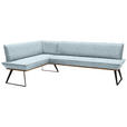 ECKBANK 163/223 cm Webstoff Schwarz, Eichefarben, Hellblau Eiche massiv Metall   - Eichefarben/Schwarz, Design, Holz/Textil (163/223cm) - Voleo