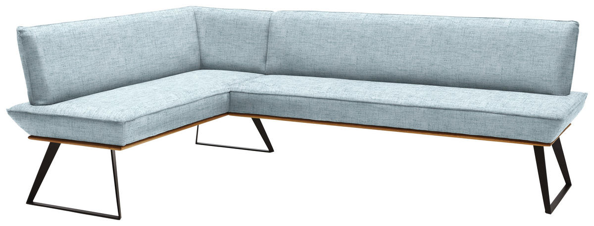 ECKBANK 163/243 cm Webstoff Schwarz, Eichefarben, Hellblau Eiche massiv Metall   - Eichefarben/Schwarz, Design, Holz/Textil (163/243cm) - Voleo