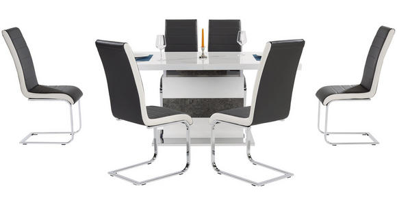 Ausziehbarer Esstisch Ralf II 160cm Betonoptik - Edelstahlfarben/Weiß, MODERN, Glas/Holzwerkstoff (160-200/76/90cm) - Luca Bessoni