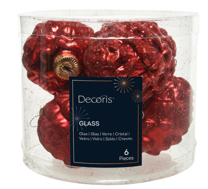 ORNAMENTE BRAD DE CRĂCIUN - roșu, Basics, sticlă (5,00/5,00/7,00cm) - X-Mas
