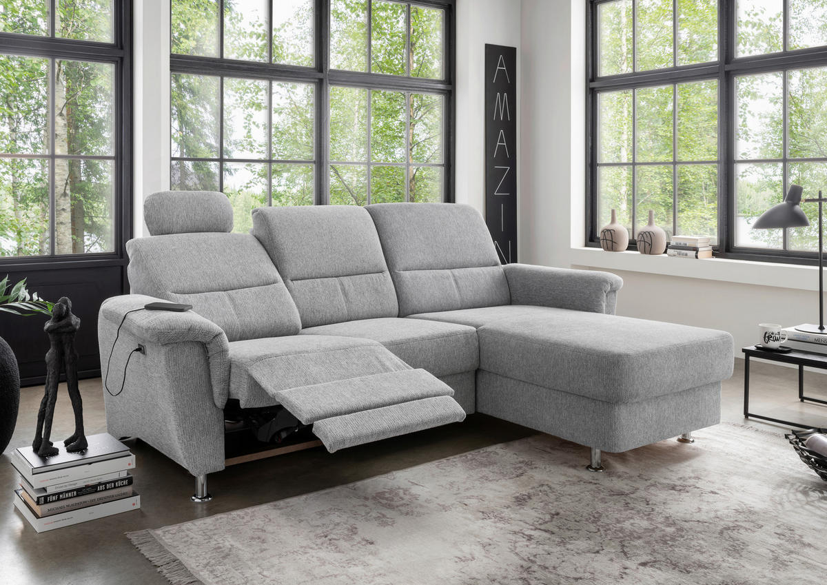 ECKSOFA in Chenille Silberfarben  - Chromfarben/Silberfarben, Modern, Textil/Metall (231/165cm) - Livetastic