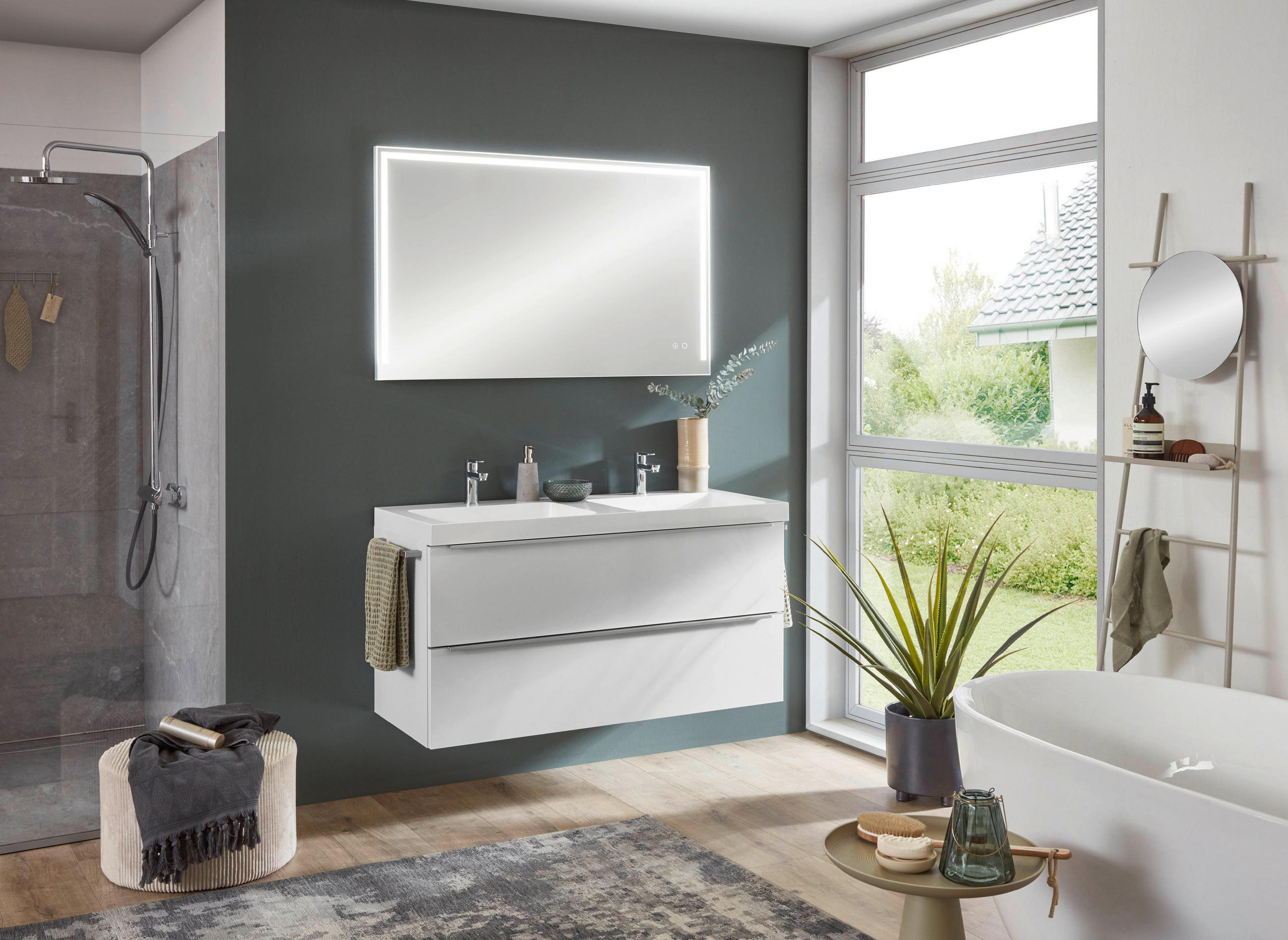 Thumbnail - Celina Home Waschtischkombi Nio, Weiß Hochglanz, Metall, 2 Schublade(n) Schubladen, 121 cm, hängend, Badezimmer, Waschbe...