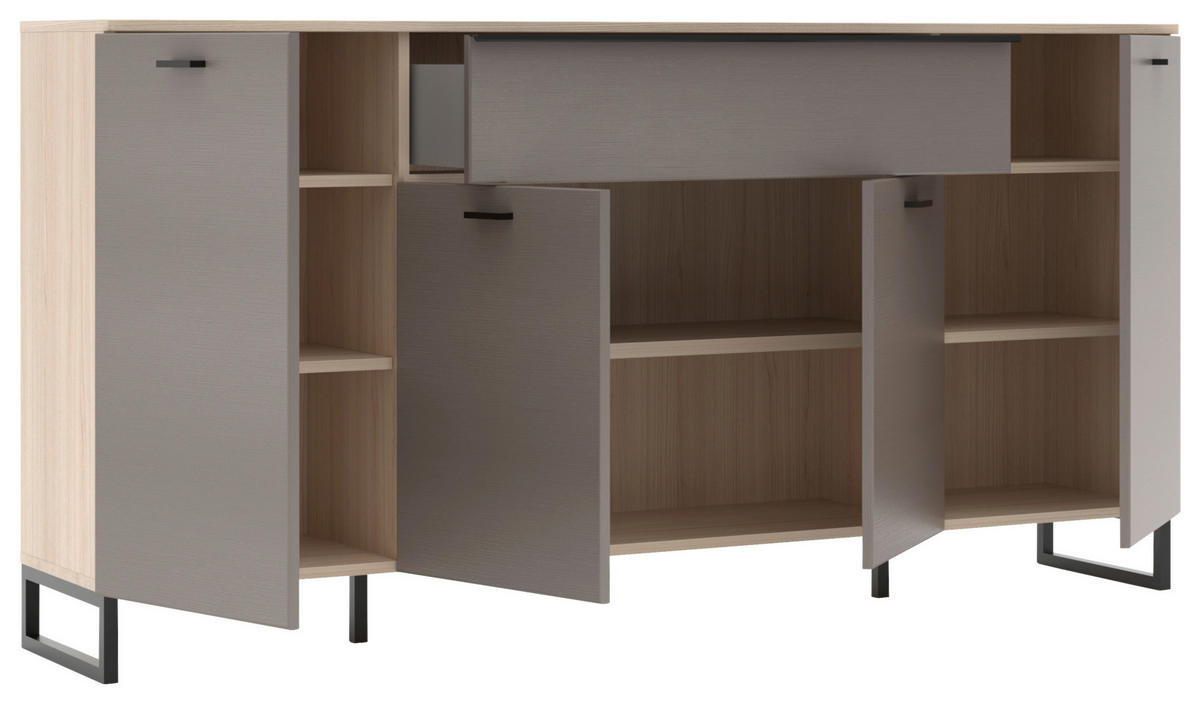 SIDEBOARD Grau, Eichefarben  174/89/41 cm  - Eichefarben/Schwarz, Konventionell, Holzwerkstoff/Metall (174/89/41cm)