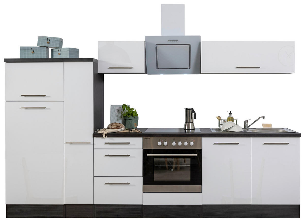 KÜCHENBLOCK 300 cm   in Weiss, Eichefarben  - Weiss/Edelstahlfarben, Basics, Holzwerkstoff/Metall (300cm) - Respekta