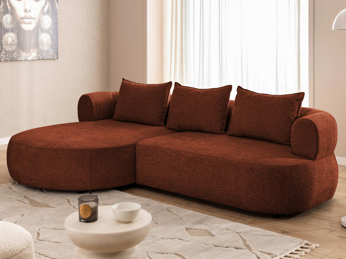 ECKSOFA FERRO Rostfarben Chenille  - Rostfarben/Schwarz, Design, Kunststoff/Textil (156/256cm) - Livetastic