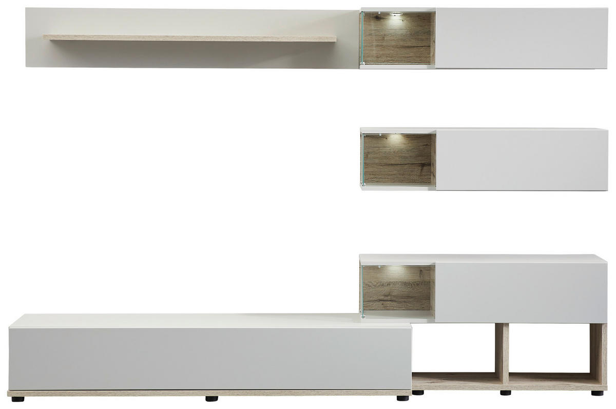 OBÝVACÍ STĚNA, barvy dubu, šedá - šedá/barvy dubu, Design, kompozitní dřevo/plast (240/150/40cm) - MID.YOU