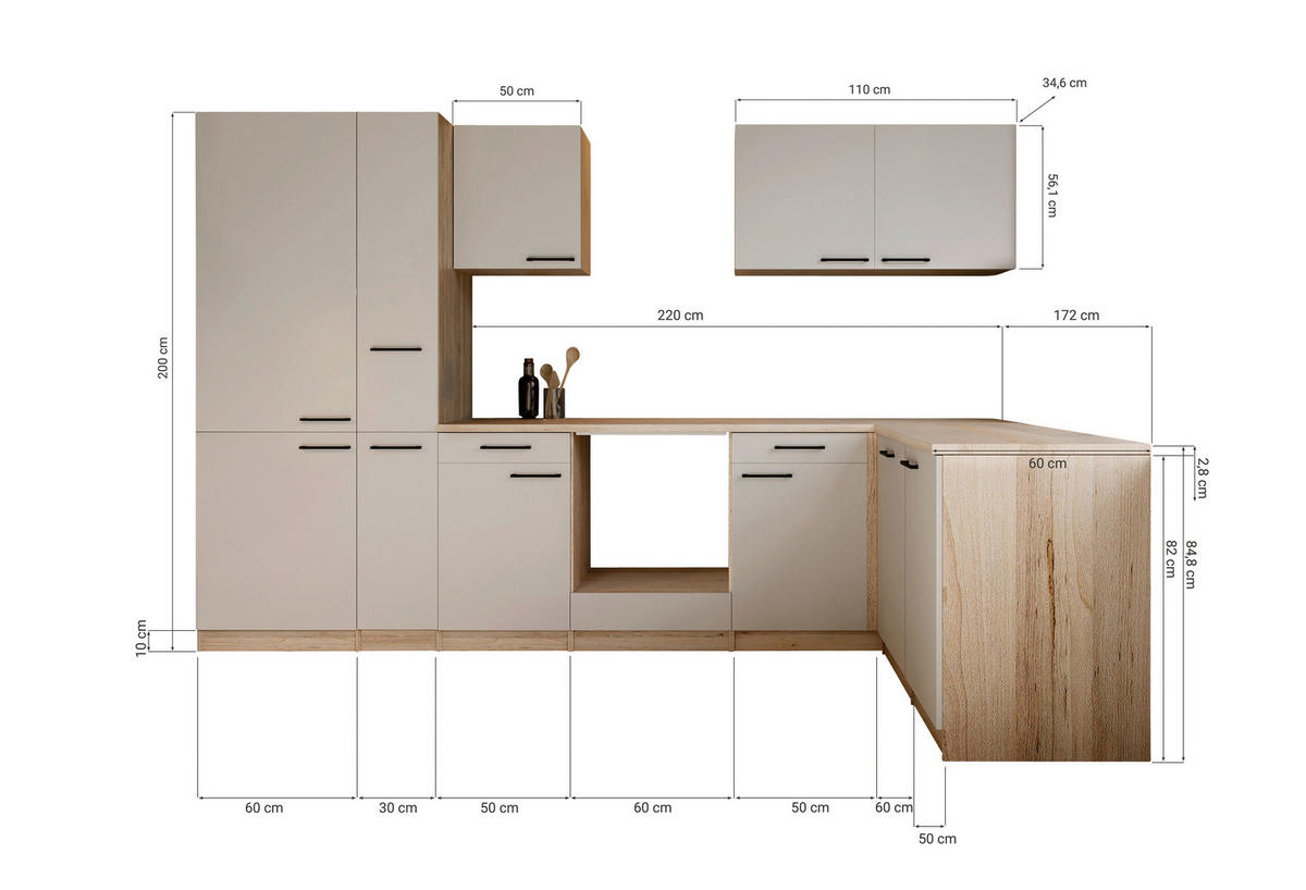ECKKÜCHE Merle 310/172 cm  in Kaschmir  - Kaschmir/Eichefarben, Trend, Holzwerkstoff/Metall (310/172cm) - Respekta