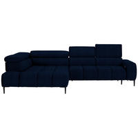 ECKSOFA in Samt, Webstoff Dunkelblau  - Schwarz/Dunkelblau, Design, Textil/Metall (216/300cm) - Welnova