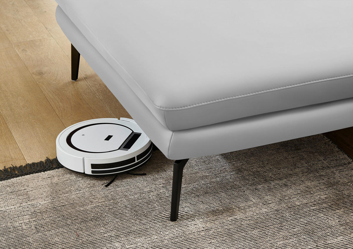 ECKSOFA in Echtleder Weiss  - Weiss/Schwarz, Design, Leder/Metall (180/310cm) - Dieter Knoll