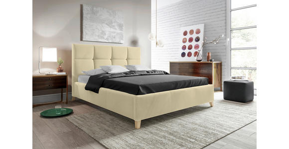 POLSTERBETT Bettkasten, Lattenrost 180/200 cm in Beige - Beige/Buchefarben, KONVENTIONELL, Holz/Textil (180/200cm) - Carryhome