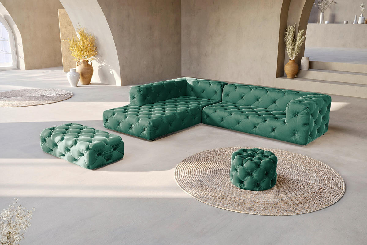 ECKSOFA Samt Dunkelgrün  - Dunkelgrün/Schwarz, Design, Kunststoff/Textil (228/325cm) - P & B