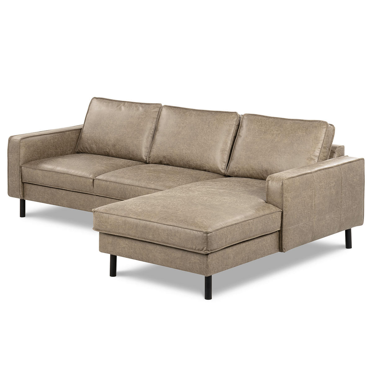 ECKSOFA Hellgrau Echtleder Lederlook Rücken echt  - Hellgrau/Schwarz, Design, Leder/Textil (166/238cm) - Livetastic