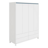 KLEIDERSCHRANK 4-türig Weiß, Blaugrau  - Blaugrau/Weiß, Basics, Holzwerkstoff (164/204/56,1cm) - Paidi