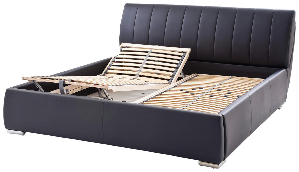 POLSTERBETT Lattenrost, Bettkasten Schwarz 180/200 cm  - Chromfarben/Schwarz, Design, Holz/Textil (180/200cm) - Livetastic