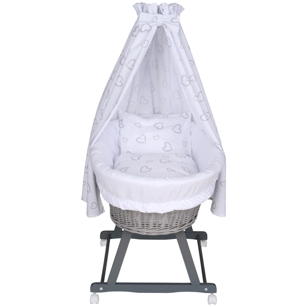 Thumbnail - My Baby Lou Stubenwagen-Komplettset, Grau, Holz, Textil, 5-teilig, Kernbuche, Hartholz, Herz, Höhe ca. 4 cm, Füllung: Fl...