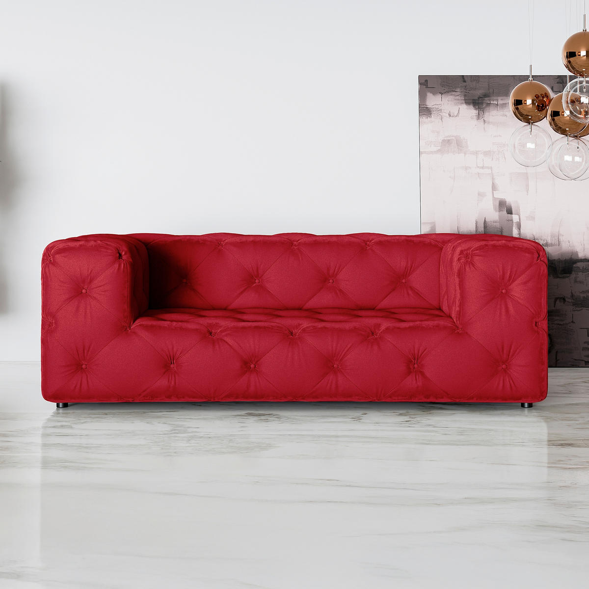 2-SITZER-SOFA Fresco in Samt Rot  - Rot/Schwarz, Design, Kunststoff/Textil (193/71/100cm) - P & B